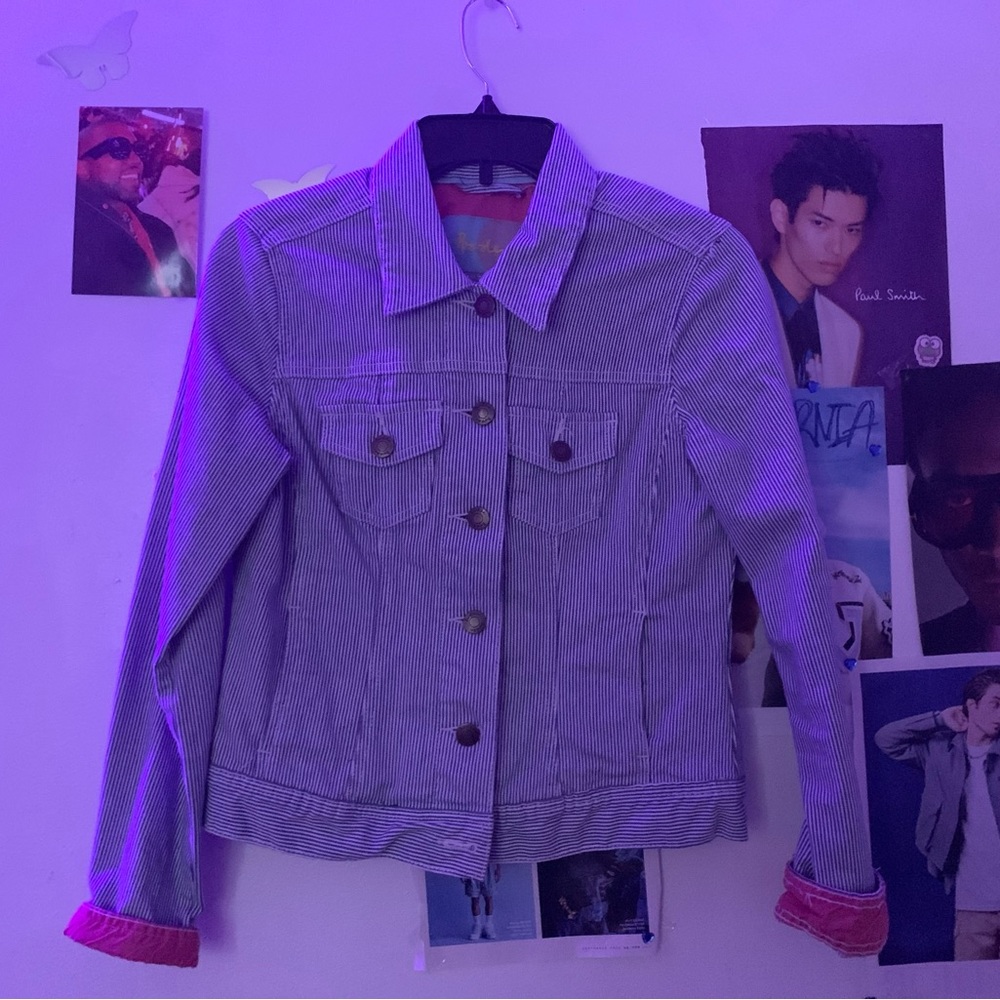 Boden size 6 striped jean jacket and pink flare